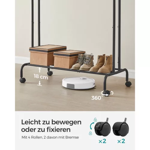 SONGMICS HSR107B01 dupla ruhásállvány fém kerekekkel és polccal fekete