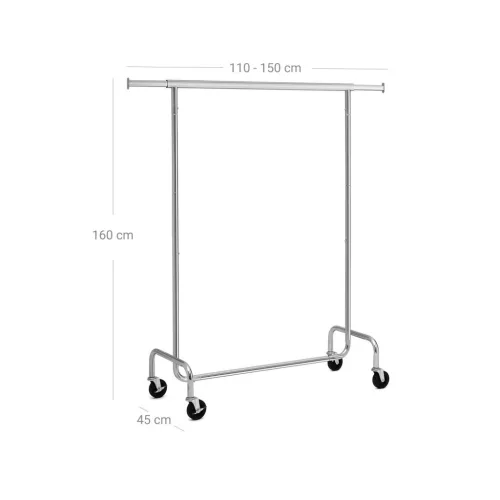 SONGMICS Állítható Króm Ruhaállvány Görgős 130 kg Teherbírással