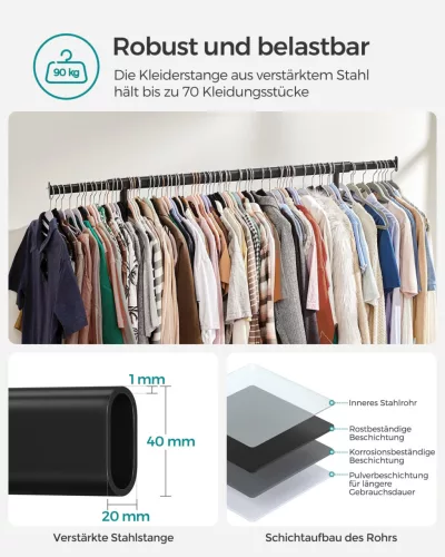 SONGMICS Mobil Ruhaállvány Kerekes Nagy Teherbírású Acél Fekete