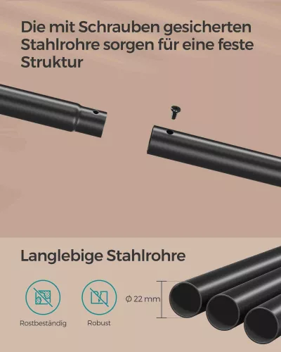 SONGMICS Vintage Gurulós Ruhaállvány Acél Polcos Ruhatartó Állvány Vintage Barna-Fekete