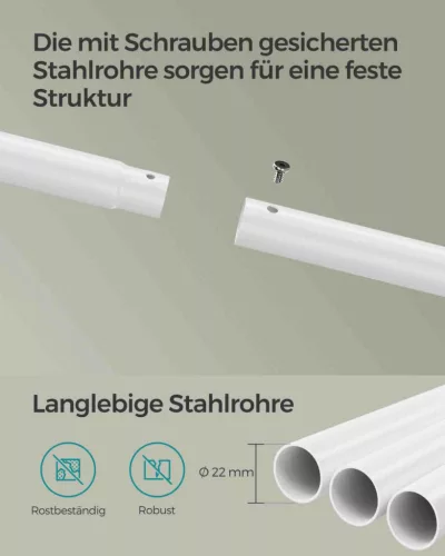 SONGMICS HSR151W01 Gurulós Ruhaállvány Polccal Natúr Bézs-Fehér Acél Vázas