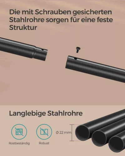 SONGMICS Vintage Ruhaállvány Dupla Rúddal és Polccal Acél Váz Vintage Barna/Fekete