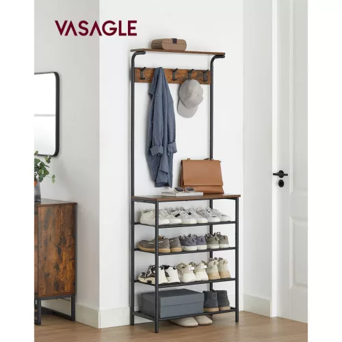 VASAGLE Industrial Rusztikus Előszobai Állófogas Cipőtárolóval Barna-Fekete