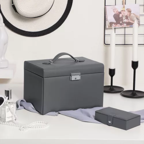 SONGMICS 3 Szintes Luxus Ékszertartó Doboz Utazótokkal Szürke