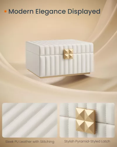 SONGMICS ANAH Kétrétegű Tükrös Ékszertartó Doboz Fehér PU Bőr Borítással