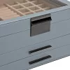 SONGMICS Modern Üvegtető Ékszertartó Doboz Füstkék 3-Szintes Tárolóval