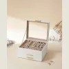 SONGMICS Elegance Üvegfedeles Ékszertartó Doboz Felhőfehér-Arany