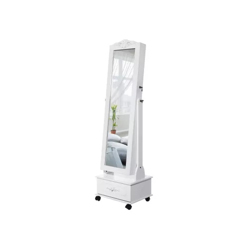 SONGMICS LED Világítású Gurulós Ékszertartó Szekrény Tükörrel Fehér