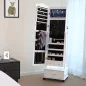   SONGMICS LED Világítású Gurulós Ékszertartó Szekrény Tükörrel Fehér