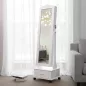   SONGMICS LED Világítású Gurulós Ékszertartó Szekrény Tükörrel Fehér