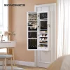 SONGMICS 120 cm magas LED világításos tükrös ékszertároló szekrény MDF fehér