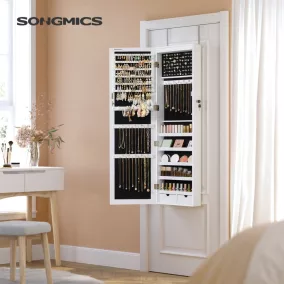   SONGMICS 120 cm magas LED világításos tükrös ékszertároló szekrény MDF fehér