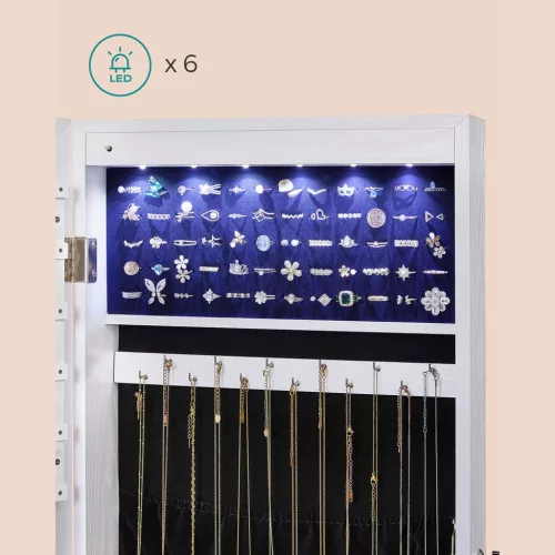 SONGMICS LED Ékszertároló Tükrös Szekrény Fehér