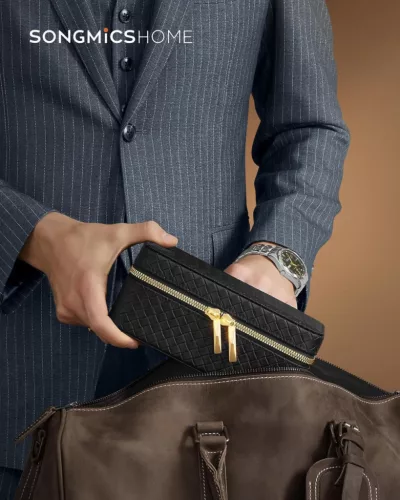 SONGMICS RONNE Luxus Óratartó Tok 3 Órához Fekete PU Bőr Kivitelben
