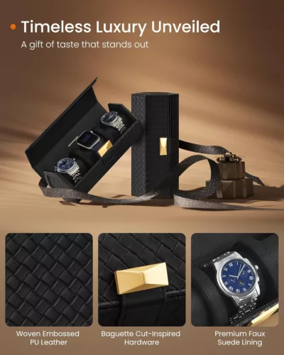 SONGMICS HOME Hexagon Óratartó Tok Fekete PU Bőr Utazótáska 3 Órához
