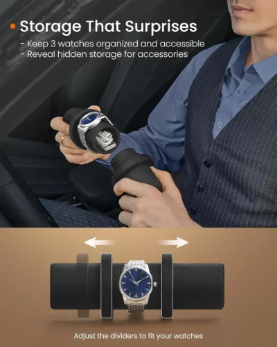 SONGMICS HOME Hexagon Óratartó Tok Fekete PU Bőr Utazótáska 3 Órához