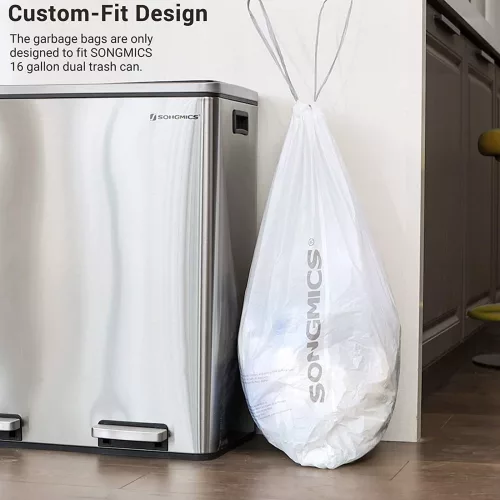 SONGMICS Custom-Fit 30L Húzózsinóros Szemeteszsák Fehér