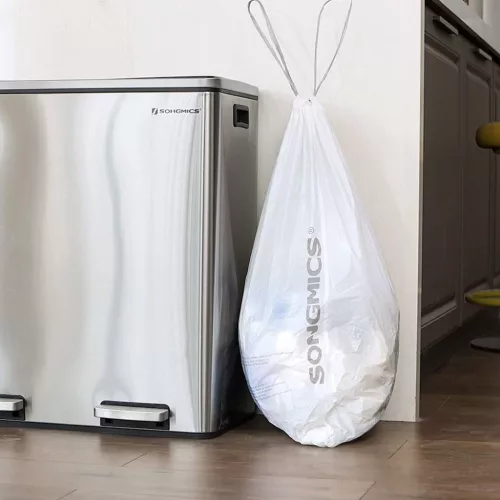 SONGMICS 30A Húzózsinóros Szemeteszsák HDPE Fehér 30L