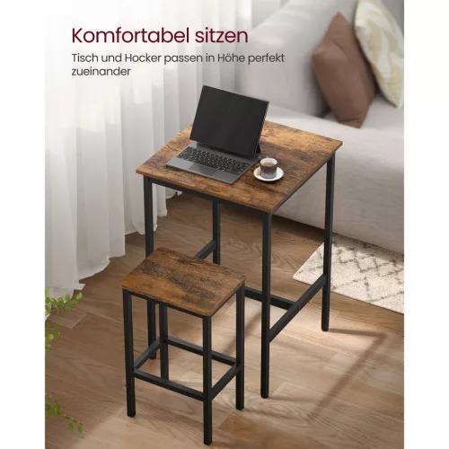 VASAGLE Bárasztal Szett 2 Bárszékkel Ipari Stílusú Vintage Barna Fekete