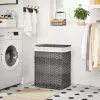 SONGMICS Kézzel Font Rattan Hatású Szennyestartó Kosár Fedéllel Szürke