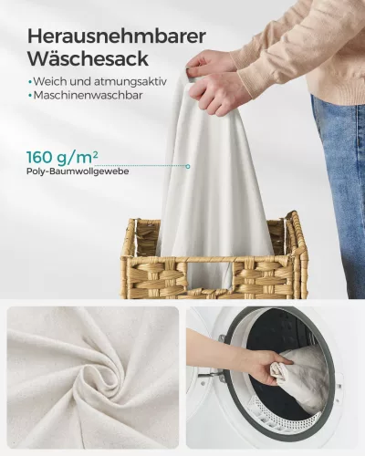 SONGMICS Kézzel Font Rattan Szennyestartó Kosár Természetes 90L