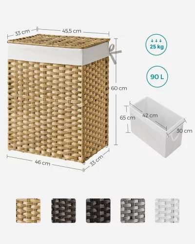 SONGMICS Kézzel Font Rattan Szennyestartó Kosár Természetes 90L