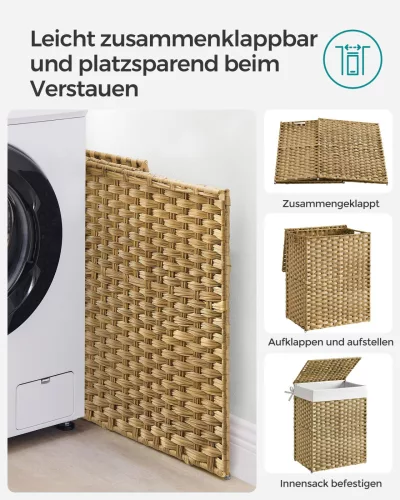 SONGMICS Kézzel Font Rattan Szennyestartó Kosár Természetes 90L
