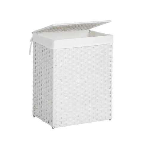 SONGMICS Kézzel Font Műrattan Szennyestartó Kosár Fehér 90L
