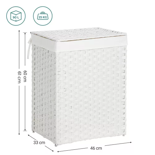 SONGMICS Kézzel Font Műrattan Szennyestartó Kosár Fehér 90L