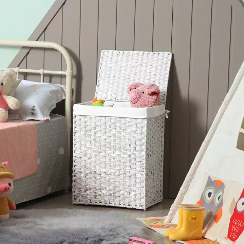 SONGMICS Kézzel Font Műrattan Szennyestartó Kosár Fehér 90L