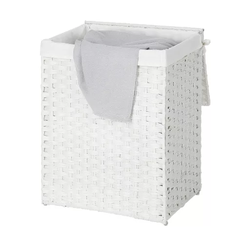 SONGMICS Kézzel Font Műrattan Szennyestartó Kosár Fehér 90L