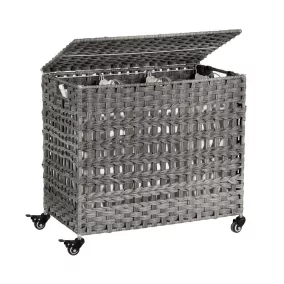   SONGMICS Rattan-Hatású Szennyestartó Kosár Görgőkkel Szürke