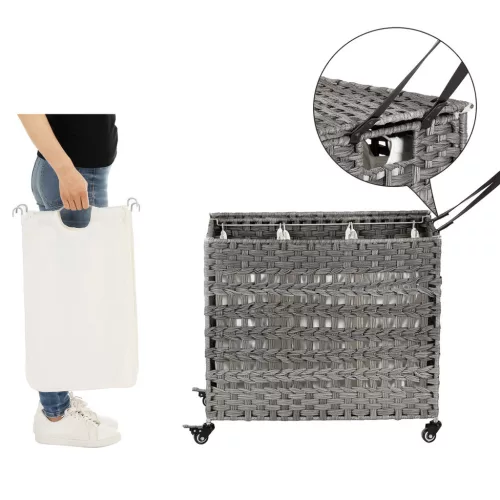SONGMICS Rattan-Hatású Szennyestartó Kosár Görgőkkel Szürke