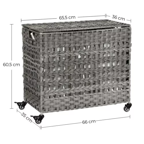 SONGMICS Rattan-Hatású Szennyestartó Kosár Görgőkkel Szürke