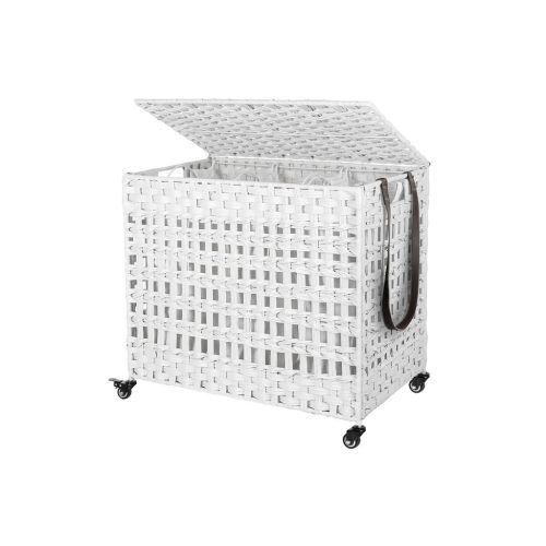 SONGMICS Rattan Hatású Szennyestartó Kosár 3 Rekesszel Fehér