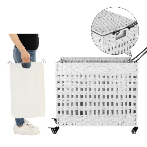 SONGMICS Rattan Hatású Szennyestartó Kosár 3 Rekesszel Fehér