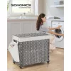 SONGMICS Rattan Hatású 3 Rekeszes Szennyestartó Kosár Fedéllel és Kerekekkel Szürke