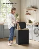 SONGMICS Premium 150L Háromrekeszes Szennyestartó Bambusz Fogantyúval Fekete
