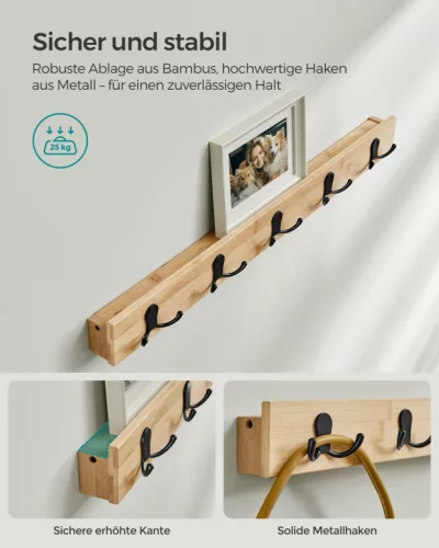 SONGMICS Bambusz Előszobai Pad és Fogas Szett Természetes Bézs