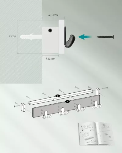 SONGMICS Fali Fogas Polccal Felhőfehér Bambusz-Fém