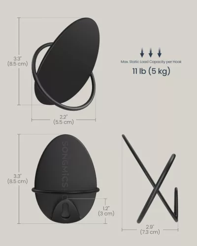 SONGMICS HOME Tojás Dizájn Acél Fali Akasztó Szett Fekete