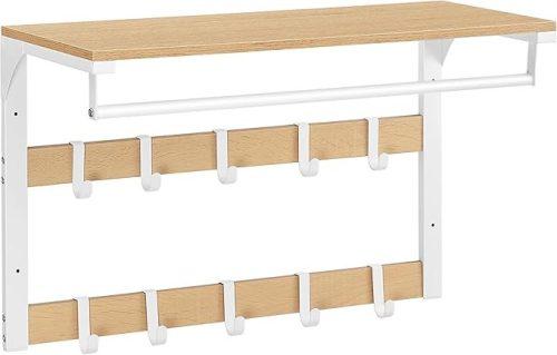 VASAGLE Modern Fali Fogas Polccal Tölgy-Fehér 10 Akasztóval