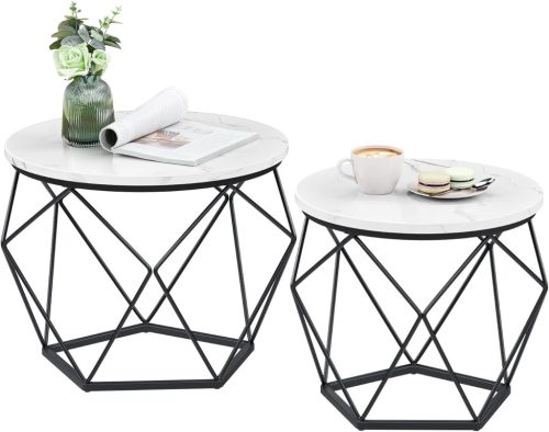 VASAGLE Modern Geometrikus Dohányzóasztal Szett Fehér-Fekete