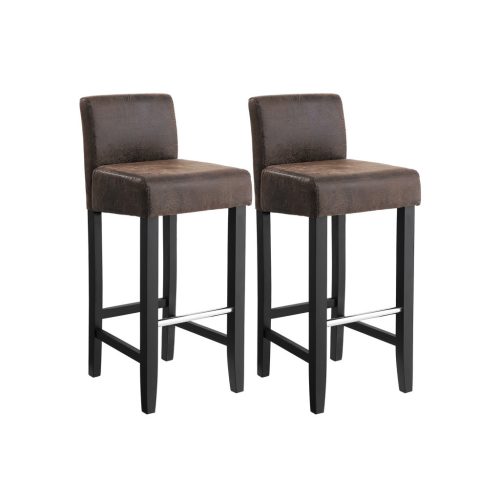 SONGMICS LDC32BR Bárszék Szett Párnázott Háttámlával PU Bőr Ülőfelület 76 cm Tömörfa Láb Barna-Fekete 2 db