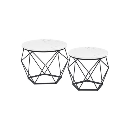 VASAGLE Modern Geometrikus Dohányzóasztal Szett Fehér-Fekete