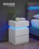 VASAGLE LED Éjjeliszekrény 3 Fiókos Fehér Állítható Színű Világítással