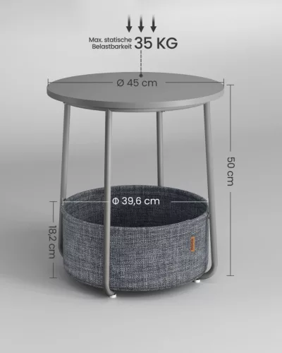 VASAGLE Modern Kerek Kisasztal Tárolókosárral Galambszürke