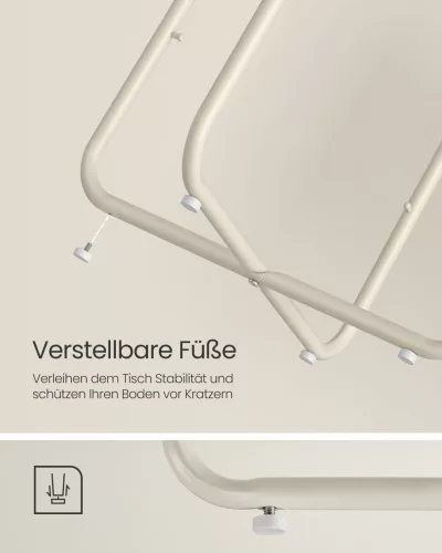 VASAGLE Modern Kerek Kisasztal Tárolókosárral Krémfehér