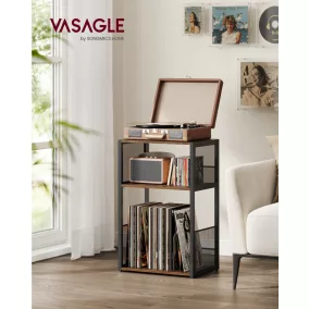 VASAGLE 3-szintes Lemezjátszó Állvány Rusztikus Barna