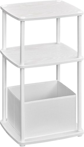 SONGMICS HOME Modern Kisasztal 3 Tárolópolccal és Textil Kosárral Hófehér